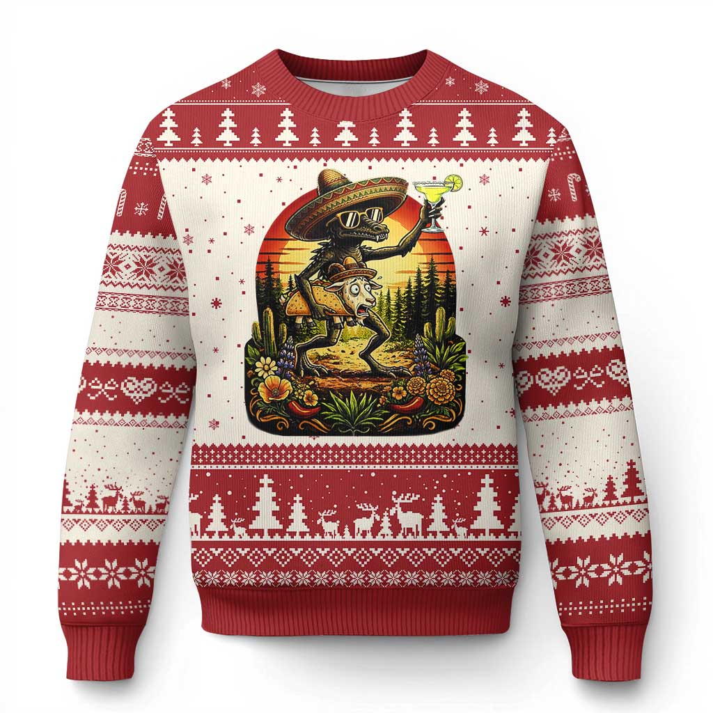 Funny Chupacabra Goat Taco Lover Ugly Christmas Sweater Cinco De Mayo Party Gift TS12 Beige Red Print Your Wear