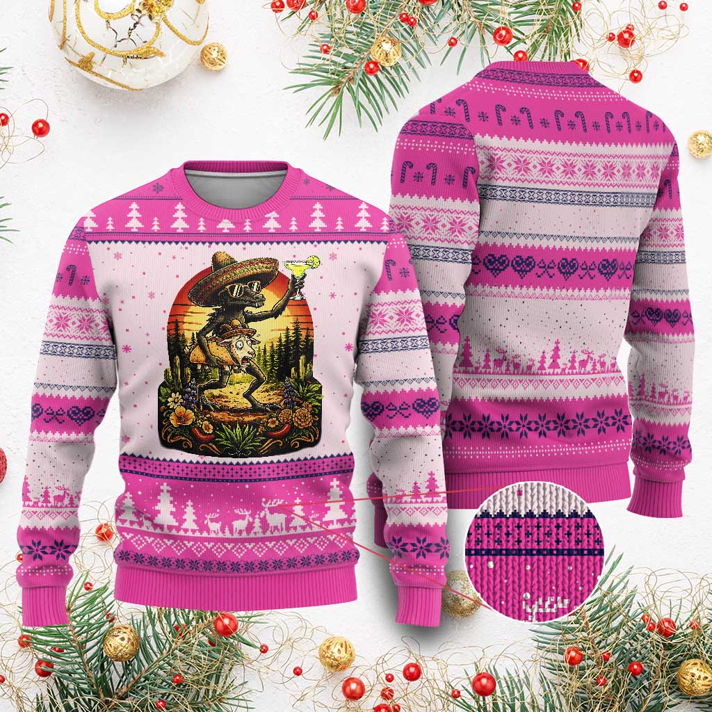 Funny Chupacabra Goat Taco Lover Ugly Christmas Sweater Cinco De Mayo Party Gift TS12 Hot Pink Print Your Wear