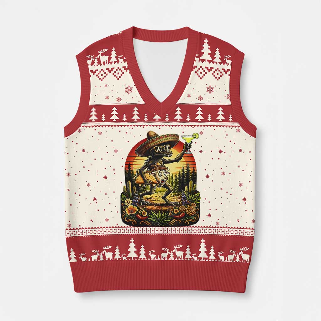 Funny Chupacabra Goat Taco Lover V-Neck Knit Sweater Vest Cinco De Mayo Party Gift TS12 Beige Red Print Your Wear
