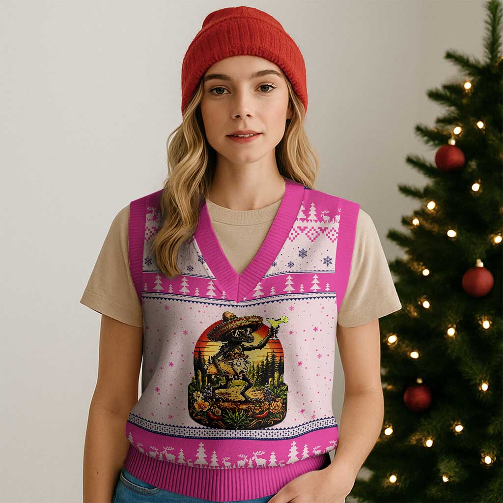 Funny Chupacabra Goat Taco Lover V-Neck Knit Sweater Vest Cinco De Mayo Party Gift TS12 Hot Pink Print Your Wear