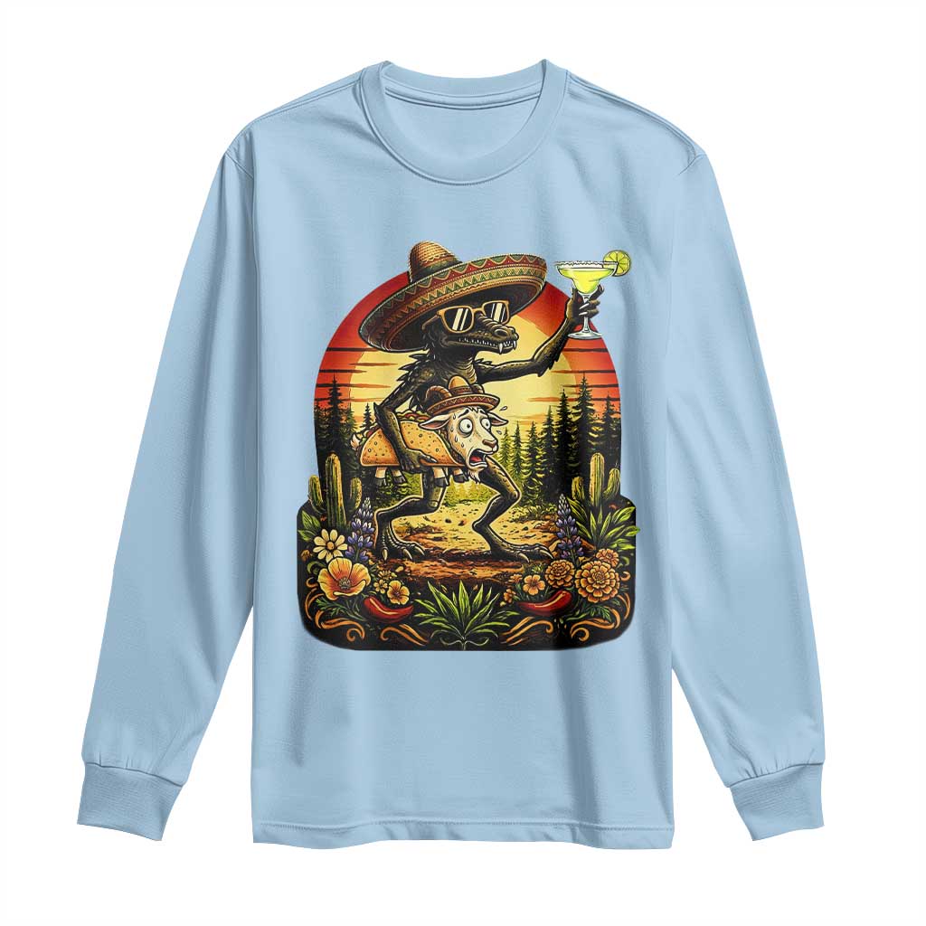 Funny Chupacabra Goat Taco Lover Long Sleeve Shirt Cinco De Mayo Party Gift TS12 Light Blue Print Your Wear