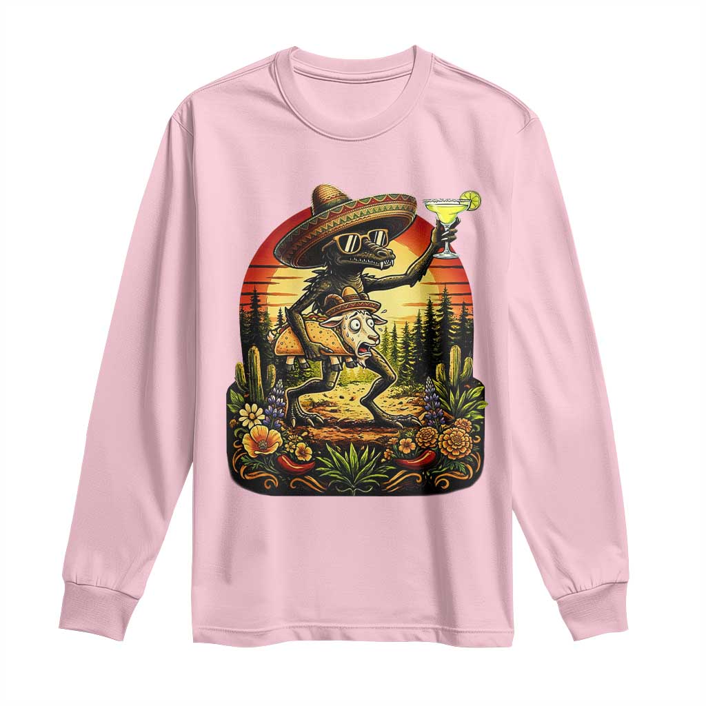 Funny Chupacabra Goat Taco Lover Long Sleeve Shirt Cinco De Mayo Party Gift TS12 Light Pink Print Your Wear