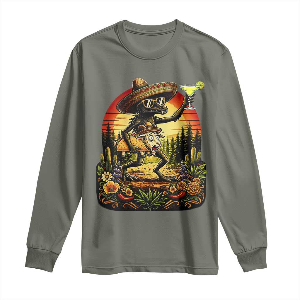 Funny Chupacabra Goat Taco Lover Long Sleeve Shirt Cinco De Mayo Party Gift TS12 Military Green Print Your Wear