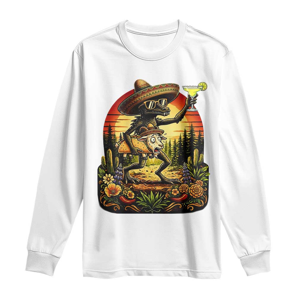 Funny Chupacabra Goat Taco Lover Long Sleeve Shirt Cinco De Mayo Party Gift TS12 White Print Your Wear