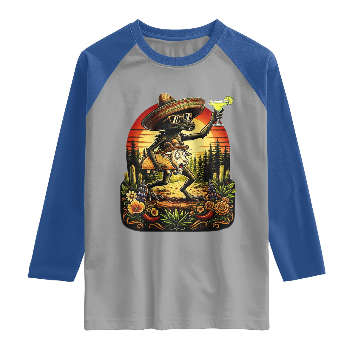 Funny Chupacabra Goat Taco Lover Raglan Shirt Cinco De Mayo Party Gift TS12 Sport Gray Royal Print Your Wear