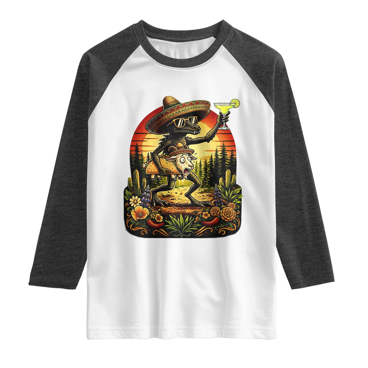 Funny Chupacabra Goat Taco Lover Raglan Shirt Cinco De Mayo Party Gift TS12 White Heather Charcoal Print Your Wear