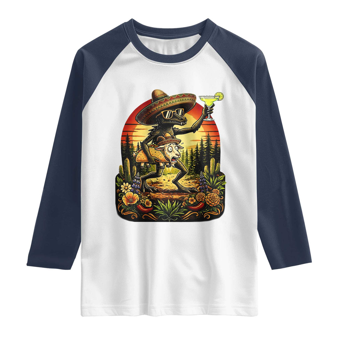 Funny Chupacabra Goat Taco Lover Raglan Shirt Cinco De Mayo Party Gift TS12 White Navy Print Your Wear