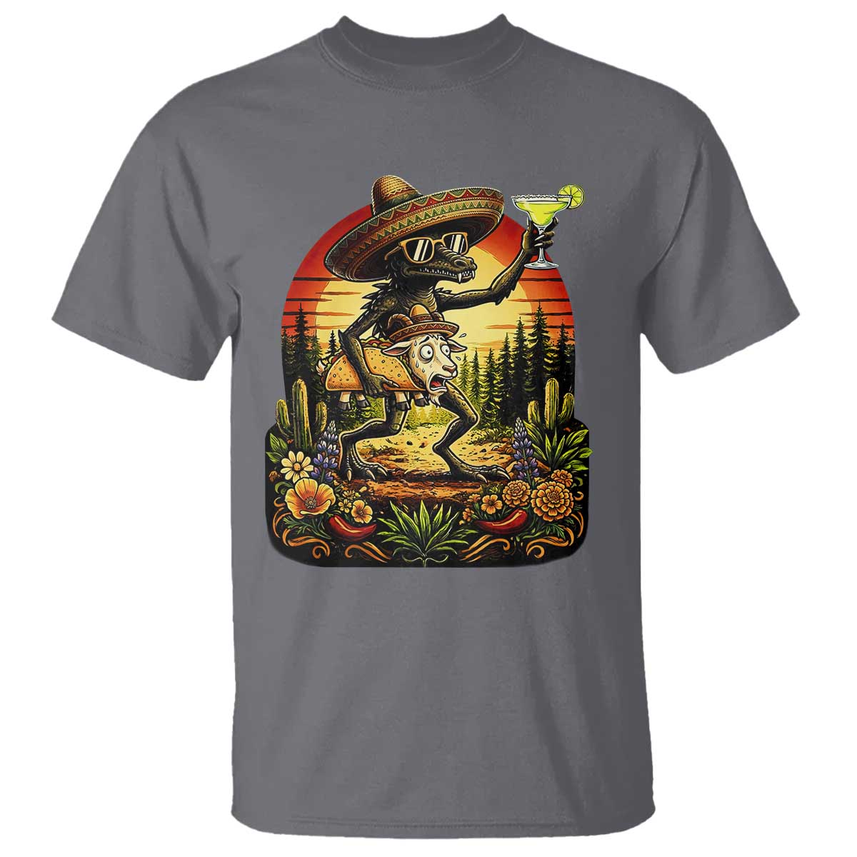 Funny Chupacabra Goat Taco Lover T Shirt Cinco De Mayo Party Gift TS12 Charcoal Print Your Wear