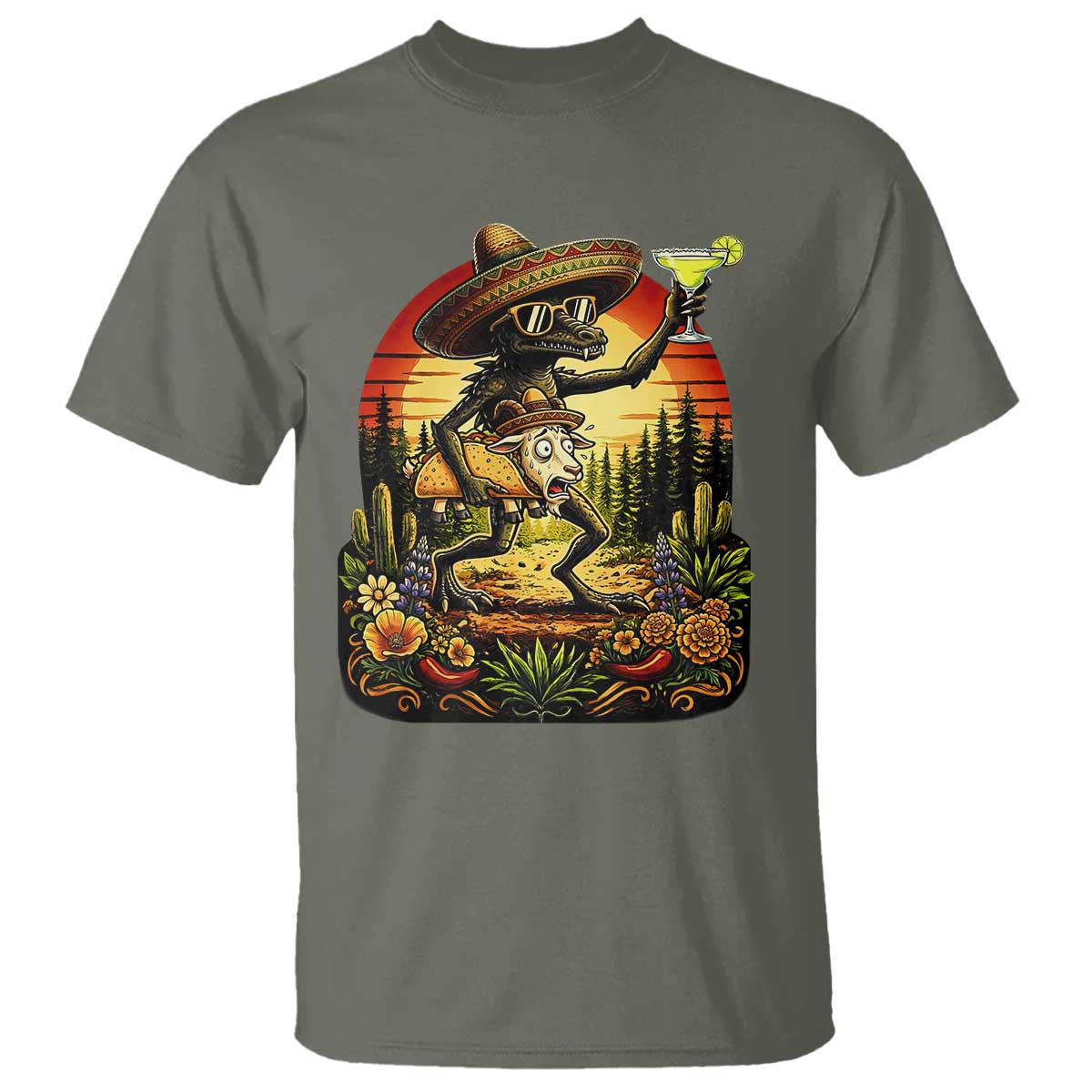 Funny Chupacabra Goat Taco Lover T Shirt Cinco De Mayo Party Gift TS12 Military Green Print Your Wear