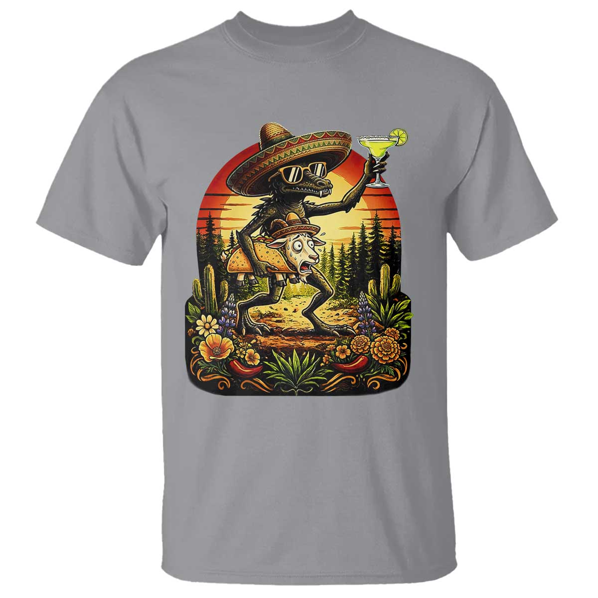 Funny Chupacabra Goat Taco Lover T Shirt Cinco De Mayo Party Gift TS12 Sport Gray Print Your Wear