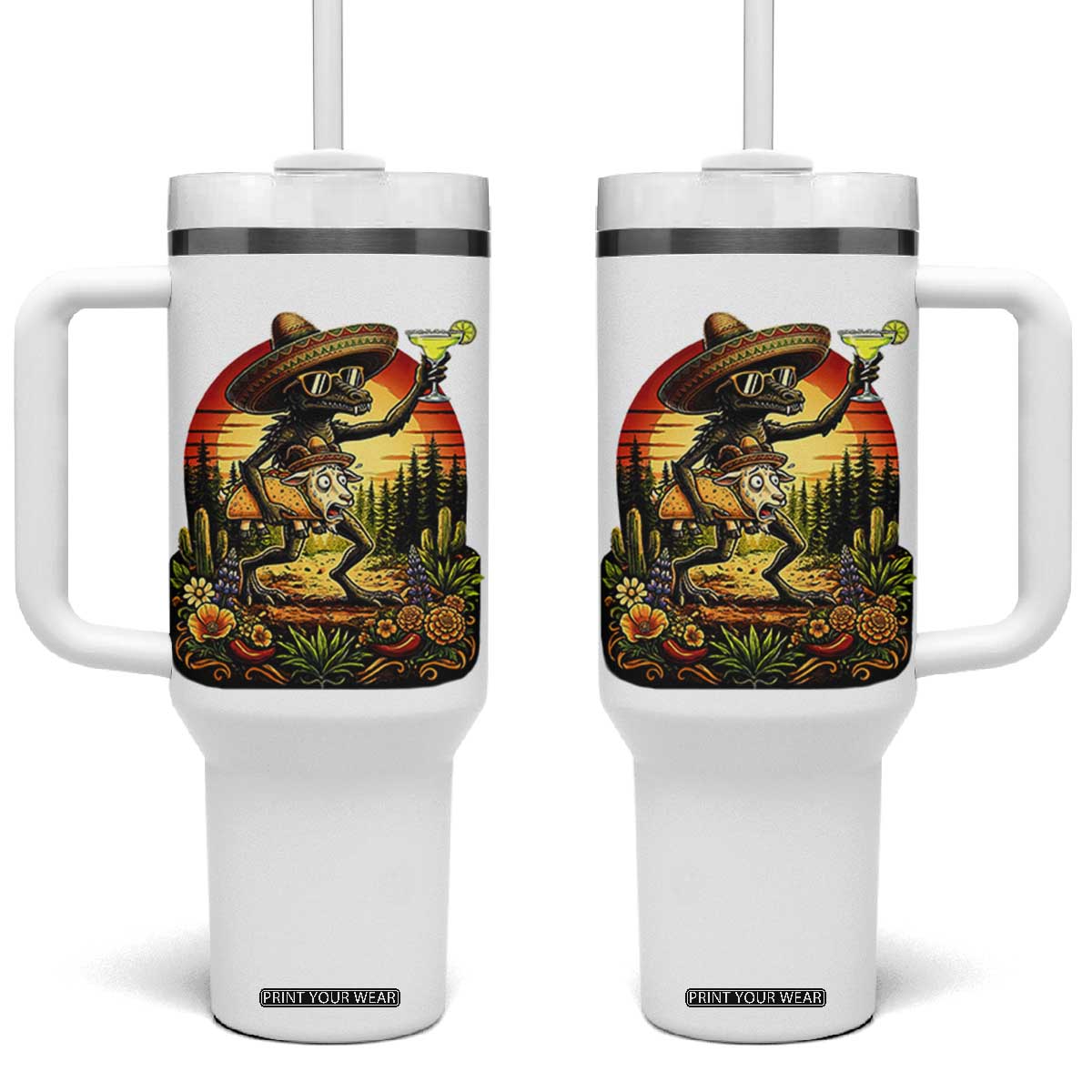 Funny Chupacabra Goat Taco Lover Tumbler With Handle Cinco De Mayo Party Gift TS12 One Size: 40 oz White Print Your Wear