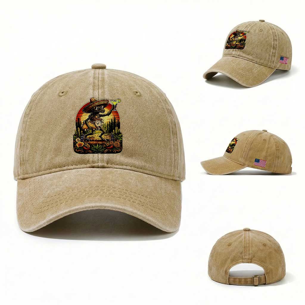Funny Chupacabra Goat Taco Lover Washed Cotton Baseball Cap - Cinco De Mayo Party Gift TS12 Washed Cap Universal Fit Khaki Print Your Wear