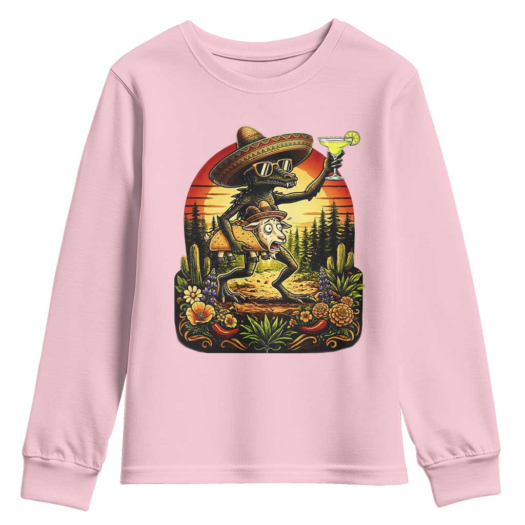 Funny Chupacabra Goat Taco Lover Youth Sweatshirt Cinco De Mayo Party Gift TS12 Light Pink Print Your Wear