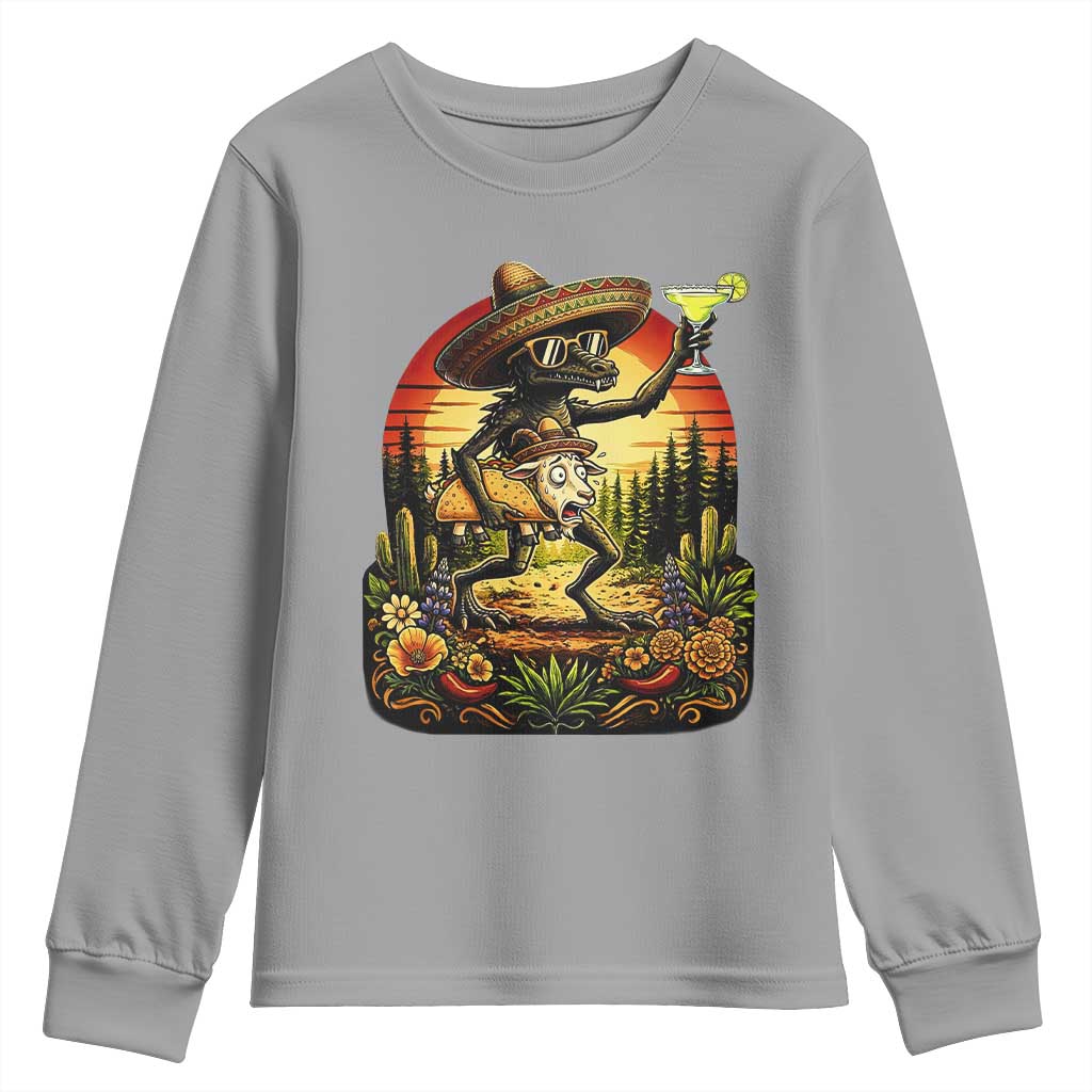Funny Chupacabra Goat Taco Lover Youth Sweatshirt Cinco De Mayo Party Gift TS12 Sport Gray Print Your Wear