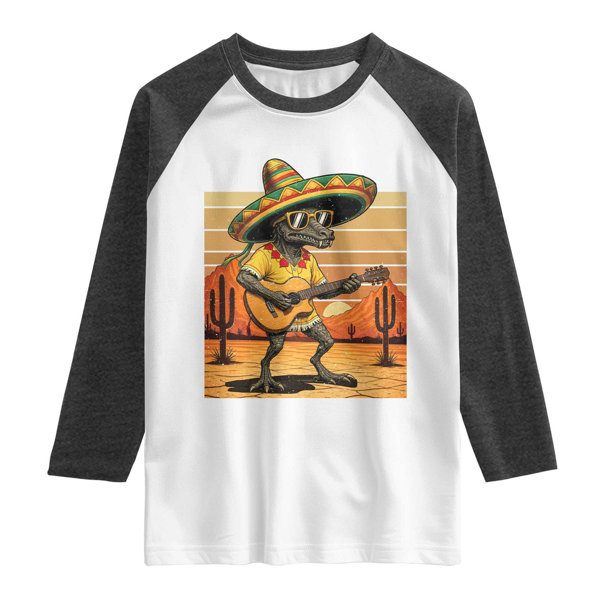 Funny Cinco De Mayo Chupacabra Raglan Shirt Guitar Fiesta Gift TS12 White Heather Charcoal Print Your Wear