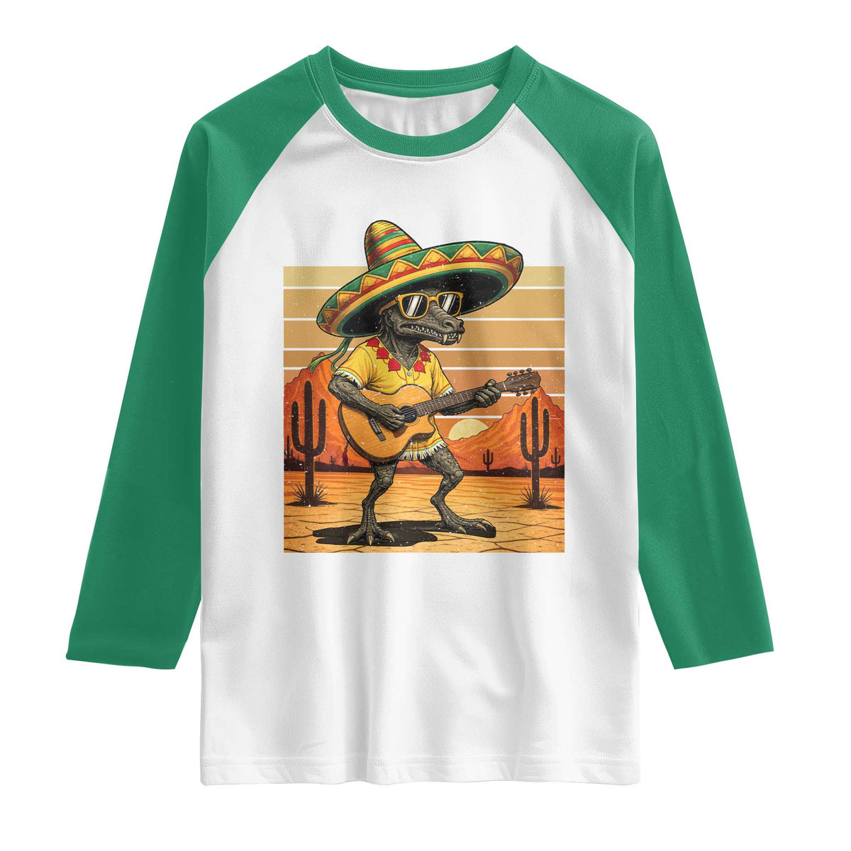 Funny Cinco De Mayo Chupacabra Raglan Shirt Guitar Fiesta Gift TS12 White Kelly Green Print Your Wear