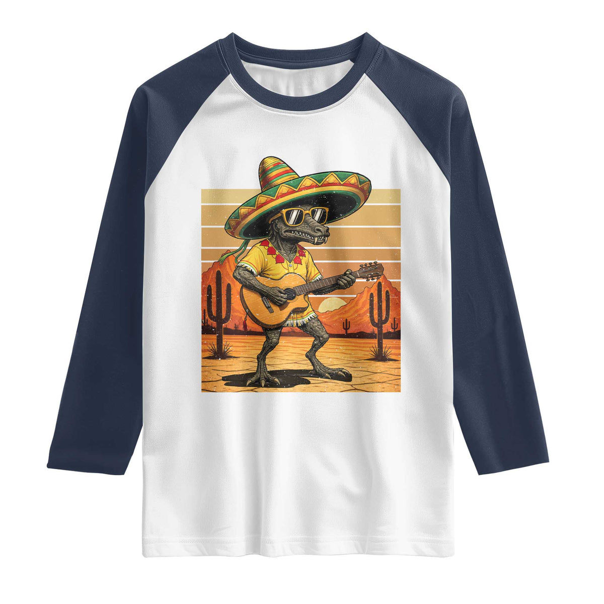 Funny Cinco De Mayo Chupacabra Raglan Shirt Guitar Fiesta Gift TS12 White Navy Print Your Wear