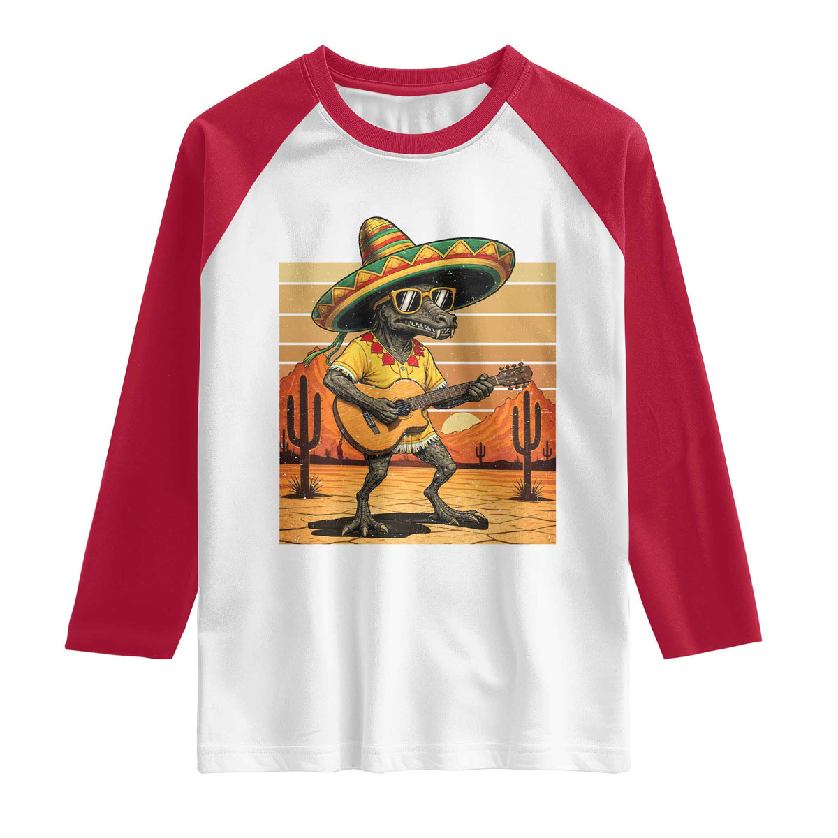 Funny Cinco De Mayo Chupacabra Raglan Shirt Guitar Fiesta Gift TS12 White Red Print Your Wear