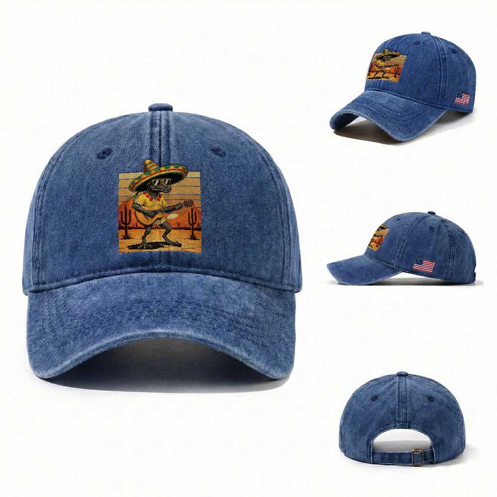 Funny Cinco De Mayo Chupacabra Washed Cotton Baseball Cap Guitar Fiesta Gift TS12 Washed Cap Universal Fit Royal Blue Print Your Wear