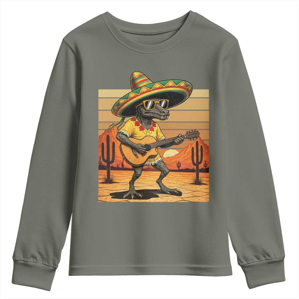 Funny Cinco De Mayo Chupacabra Youth Sweatshirt Guitar Fiesta Gift TS12 Military Green Print Your Wear