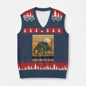 Funny Chupacabra Taco Lover V-Neck Knit Sweater Vest Came For The Tacos TS12 Navy Red Print Your Wear