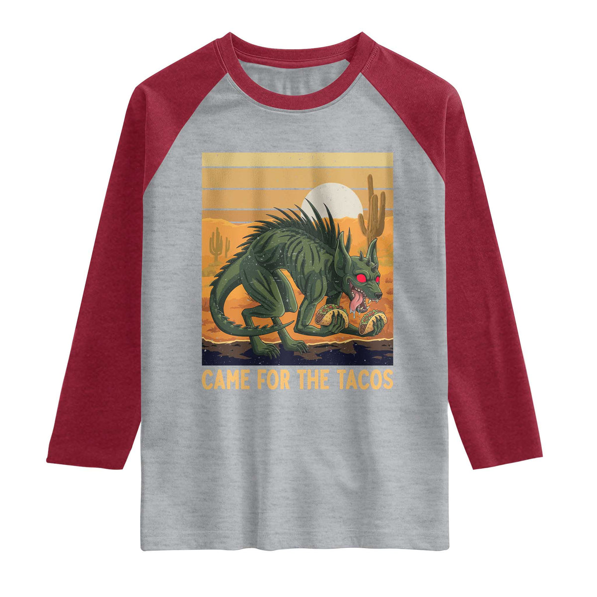 Funny Chupacabra Taco Lover Raglan Shirt Came For The Tacos TS12 Heather Gray Heather Red Print Your Wear