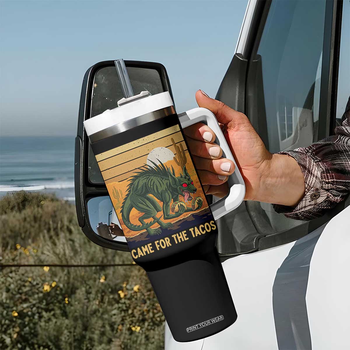 Funny Chupacabra Taco Lover Tumbler With Handle Came For The Tacos TS12 Print Your Wear