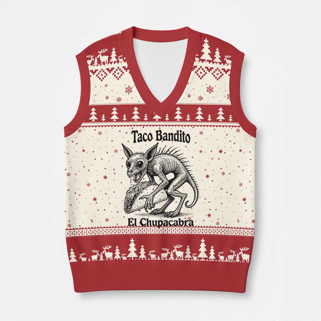 Funny Chupacabra Taco Bandito V-Neck Knit Sweater Vest Gift For Mexican Food Fan TS12 Beige Red Print Your Wear