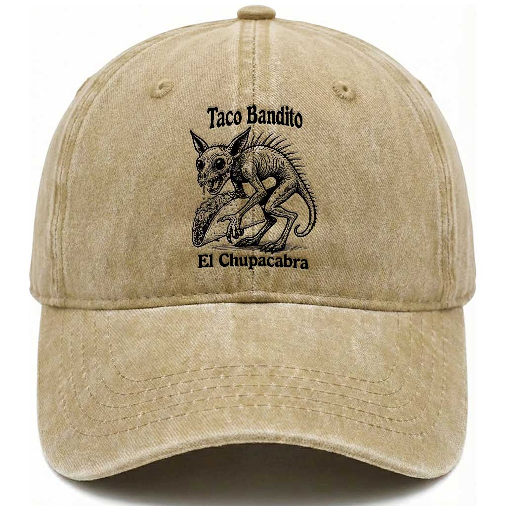Funny Chupacabra Taco Bandito Washed Cotton Baseball Cap Gift For Mexican Food Fan TS12 Print Your Wear
