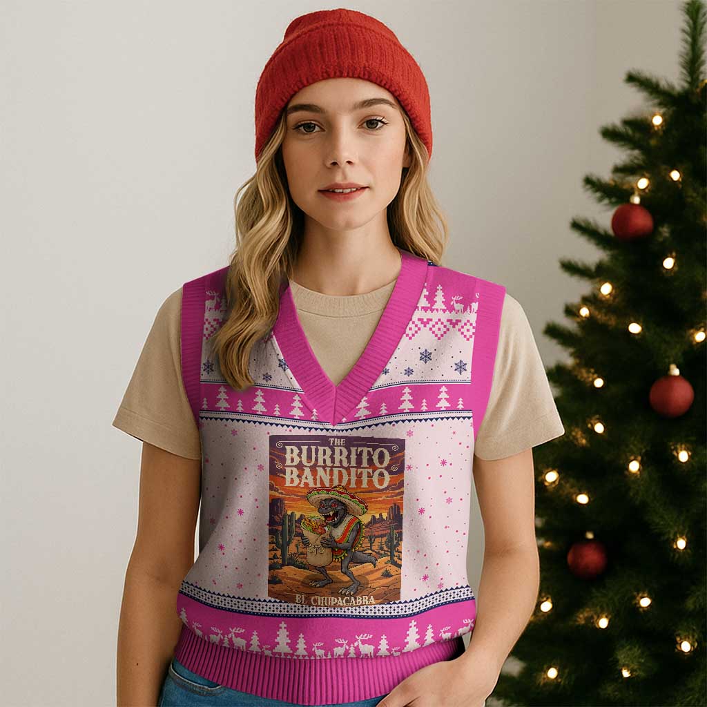 Funny El Chupacabra Burrito Bandito V-Neck Knit Sweater Vest Cinco De Mayo Gift TS12 Hot Pink Print Your Wear