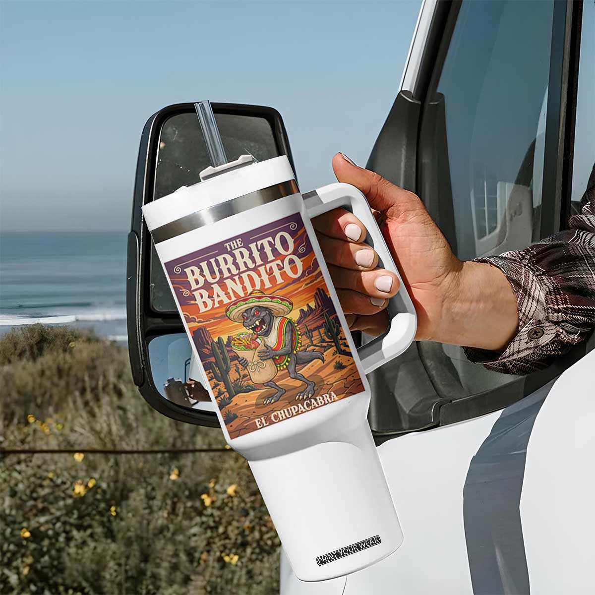 Funny El Chupacabra Burrito Bandito Tumbler With Handle Cinco De Mayo Gift TS12 Print Your Wear