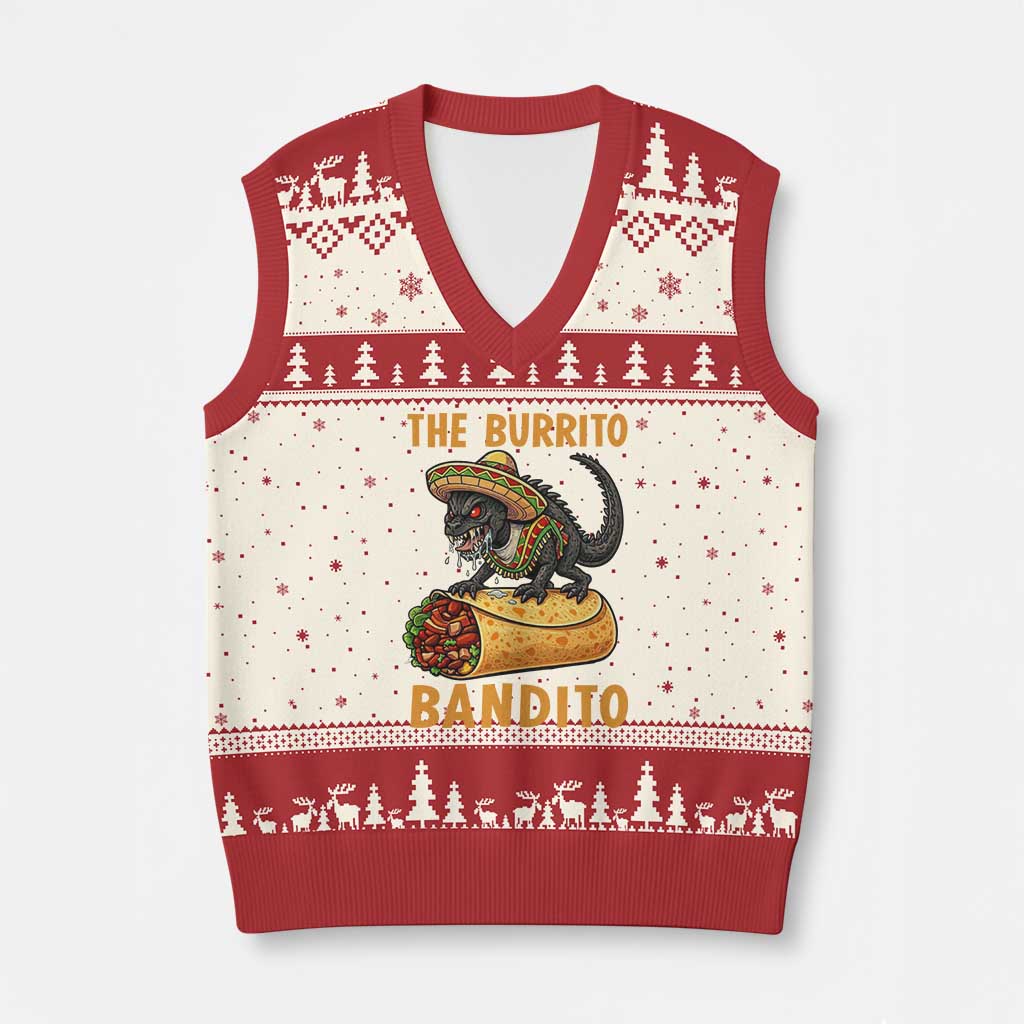 Funny Cinco De Mayo Chupacabra V-Neck Knit Sweater Vest The Burrito Bandito TS12 Beige Red Print Your Wear