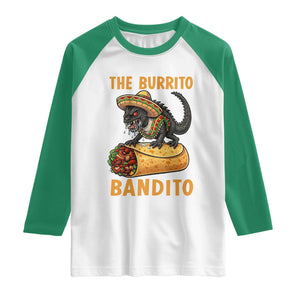Funny Cinco De Mayo Chupacabra Raglan Shirt The Burrito Bandito TS12 White Kelly Green Print Your Wear