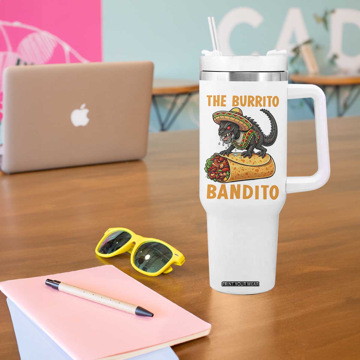 Funny Cinco De Mayo Chupacabra Tumbler With Handle The Burrito Bandito TS12 Print Your Wear