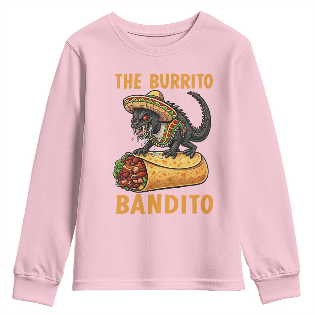 Funny Cinco De Mayo Chupacabra Youth Sweatshirt The Burrito Bandito TS12 Light Pink Print Your Wear