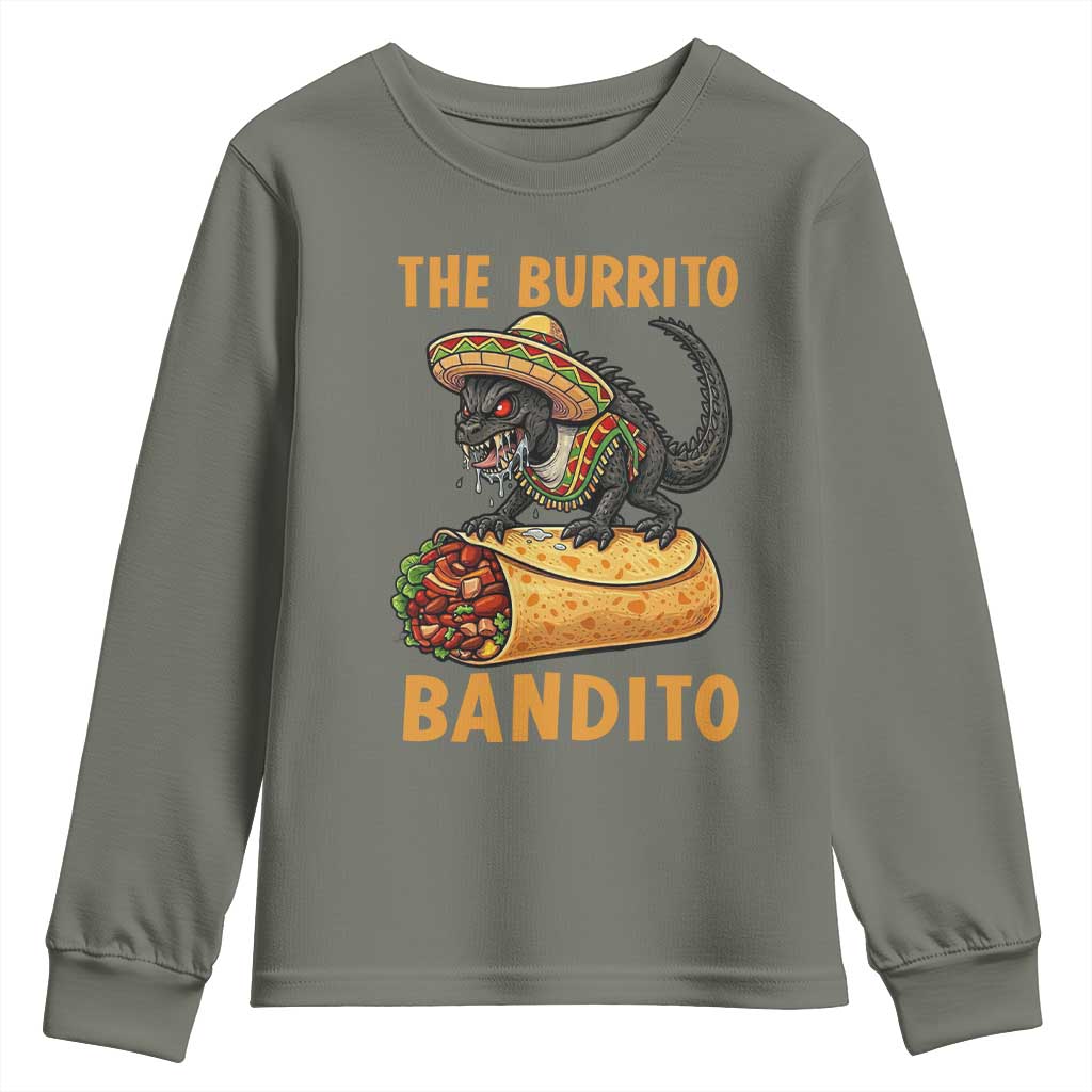Funny Cinco De Mayo Chupacabra Youth Sweatshirt The Burrito Bandito TS12 Military Green Print Your Wear