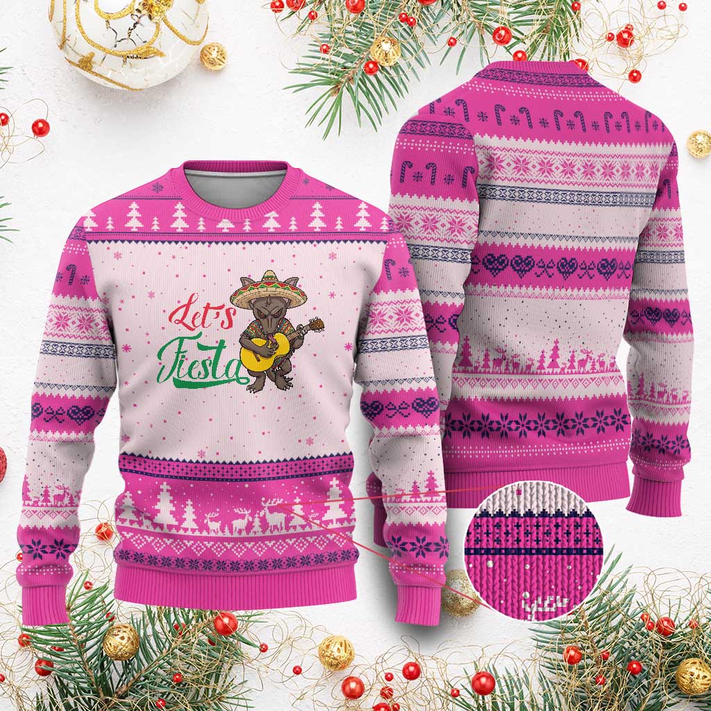Funny Cinco De Mayo Chupacabra Ugly Christmas Sweater Lets Fiesta TS12 Hot Pink Print Your Wear