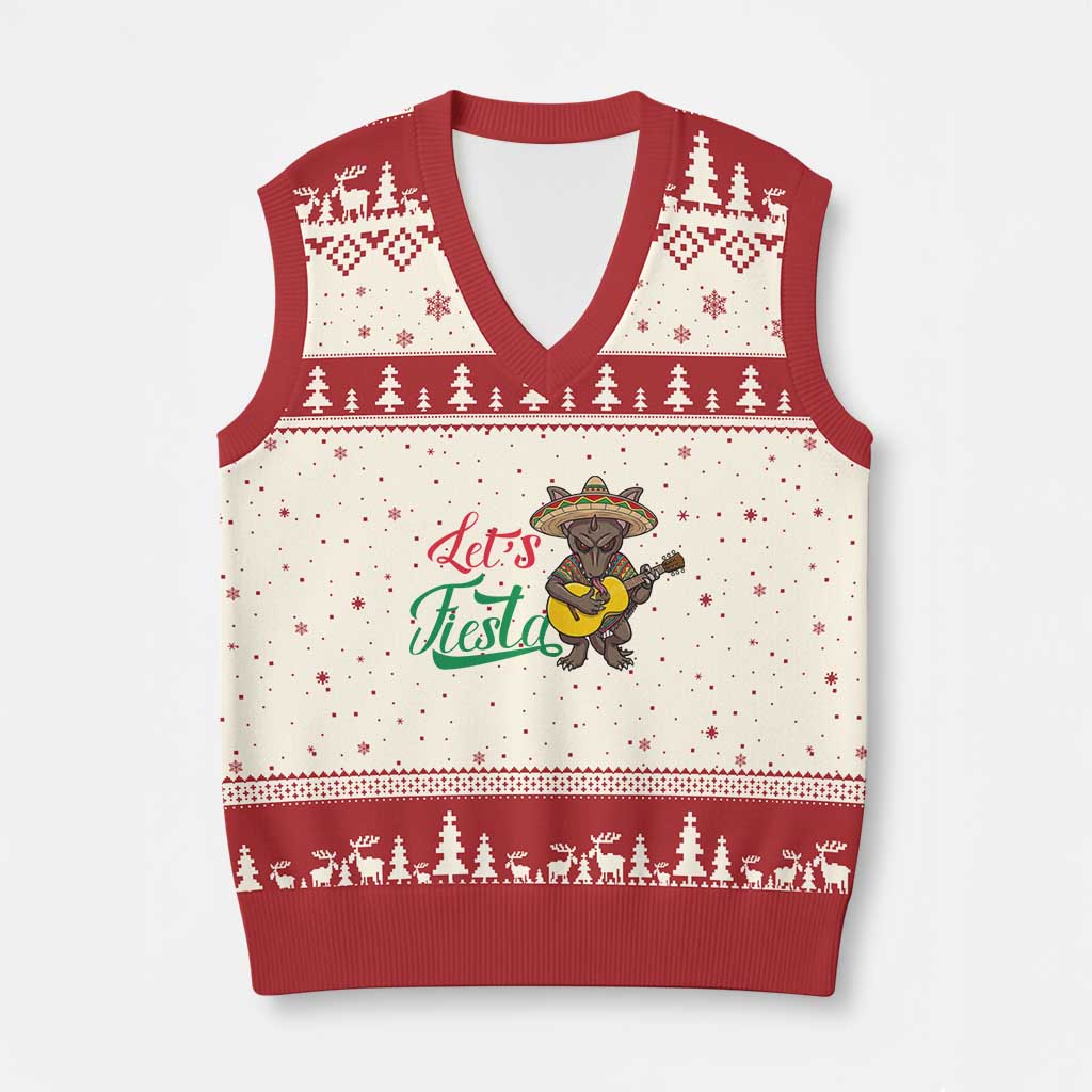 Funny Cinco De Mayo Chupacabra V-Neck Knit Sweater Vest Lets Fiesta TS12 Beige Red Print Your Wear