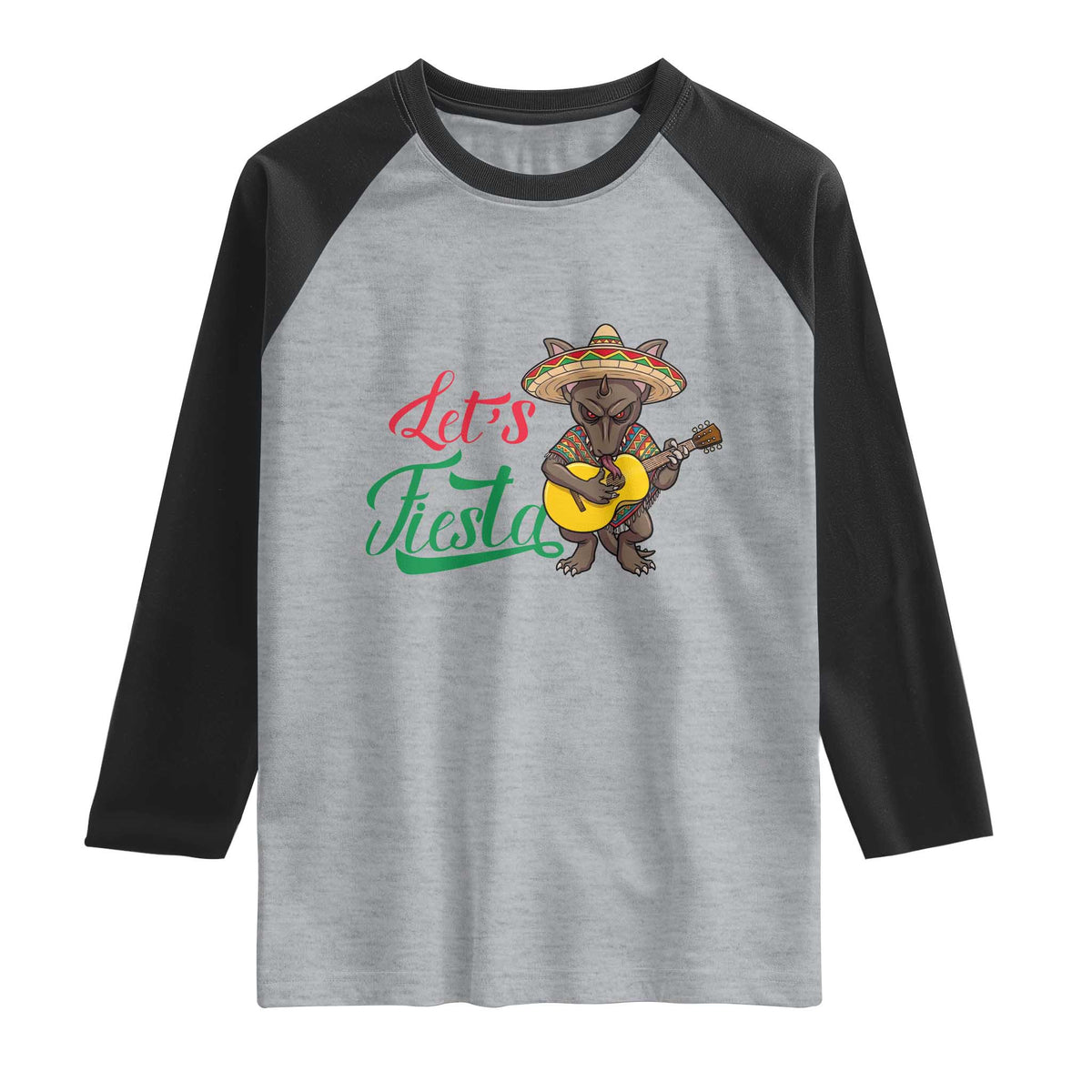 Funny Cinco De Mayo Chupacabra Raglan Shirt Lets Fiesta TS12 Heather Gray Black Print Your Wear