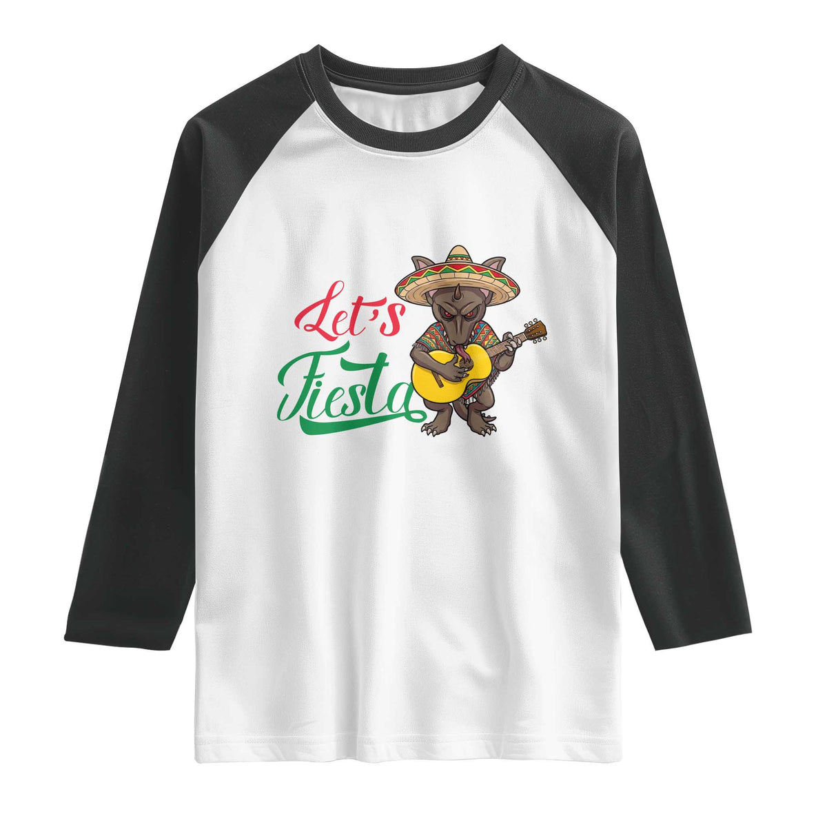 Funny Cinco De Mayo Chupacabra Raglan Shirt Lets Fiesta TS12 White Black Print Your Wear