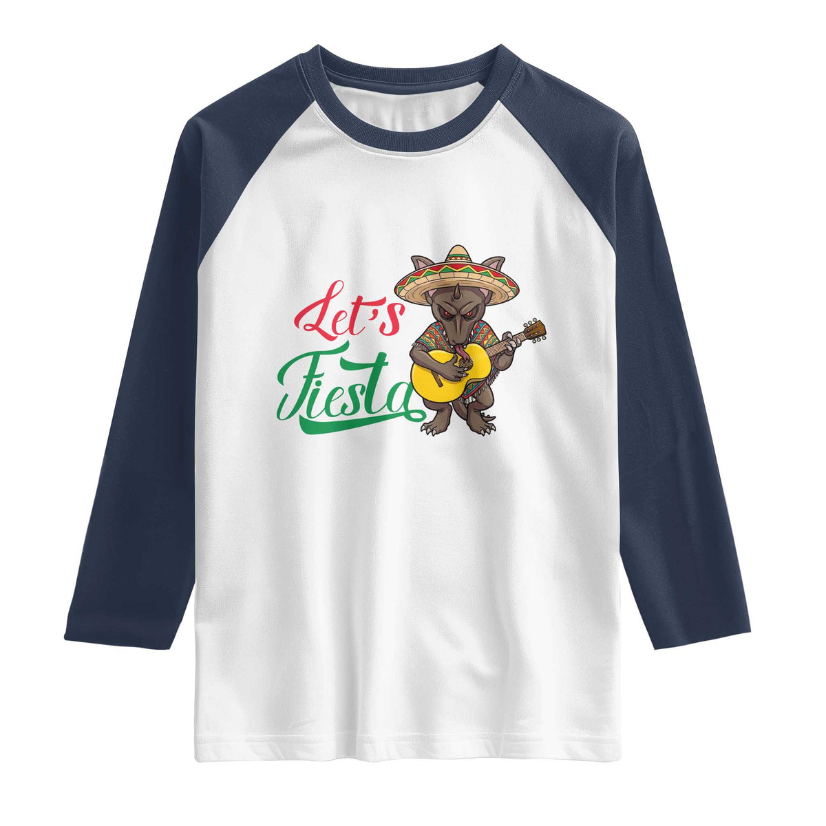 Funny Cinco De Mayo Chupacabra Raglan Shirt Lets Fiesta TS12 White Navy Print Your Wear