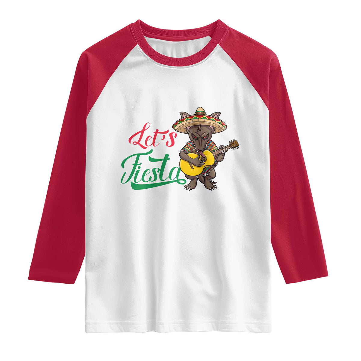 Funny Cinco De Mayo Chupacabra Raglan Shirt Lets Fiesta TS12 White Red Print Your Wear