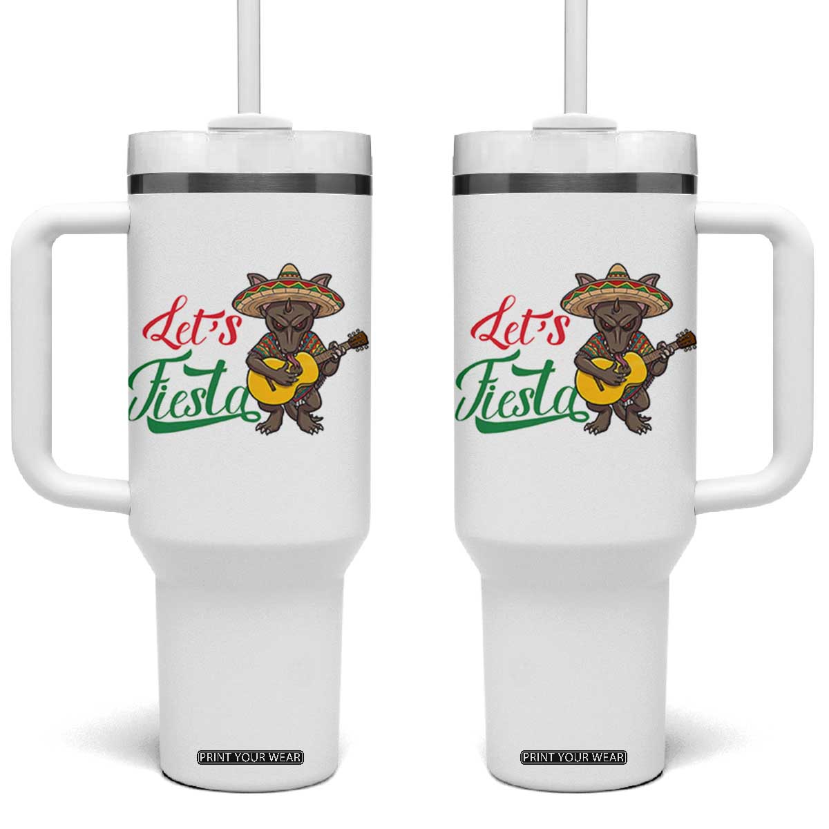 Funny Cinco De Mayo Chupacabra Tumbler With Handle Lets Fiesta TS12 One Size: 40 oz White Print Your Wear