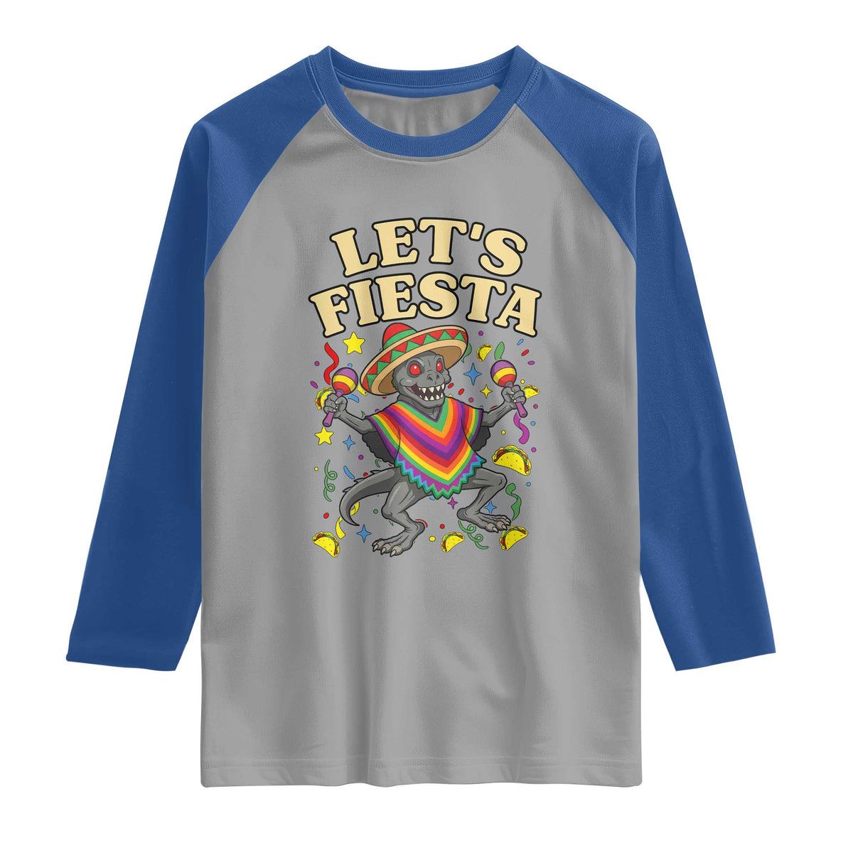 Funny Chupacabra Lets Fiesta Raglan Shirt Cinco De Mayo Gift TS12 Sport Gray Royal Print Your Wear