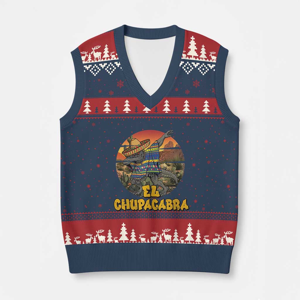 Funny Cinco De Mayo Cryptid Lover Gift V-Neck Knit Sweater Vest El Squatcho Dabbing TS12 Navy Red Print Your Wear