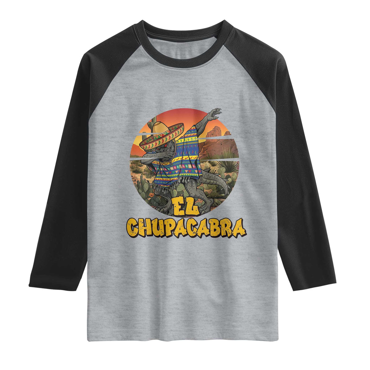 Funny Cinco De Mayo Cryptid Lover Gift Raglan Shirt El Squatcho Dabbing TS12 Heather Gray Black Print Your Wear