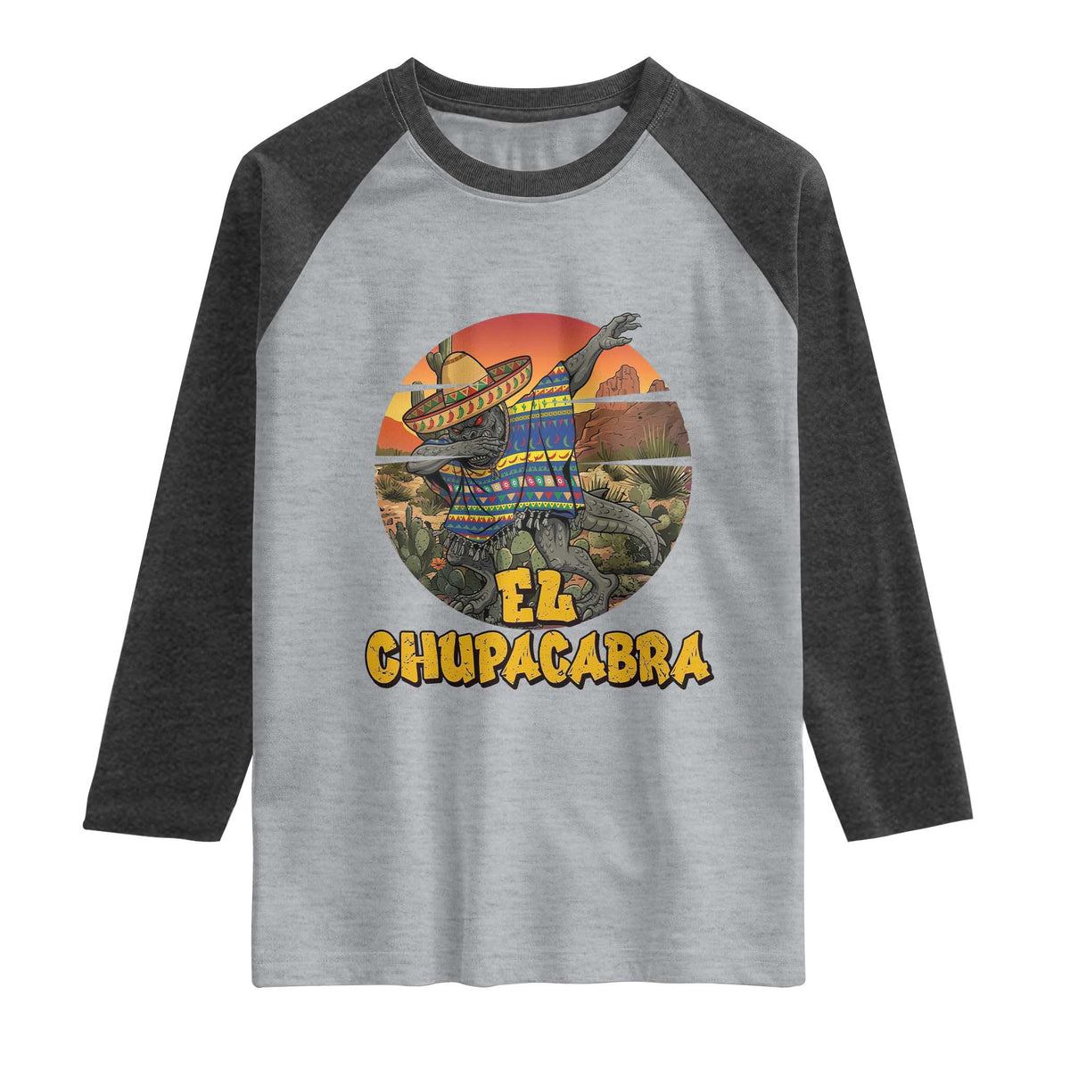 Funny Cinco De Mayo Cryptid Lover Gift Raglan Shirt El Squatcho Dabbing TS12 Heather Gray Heather Charcoal Print Your Wear