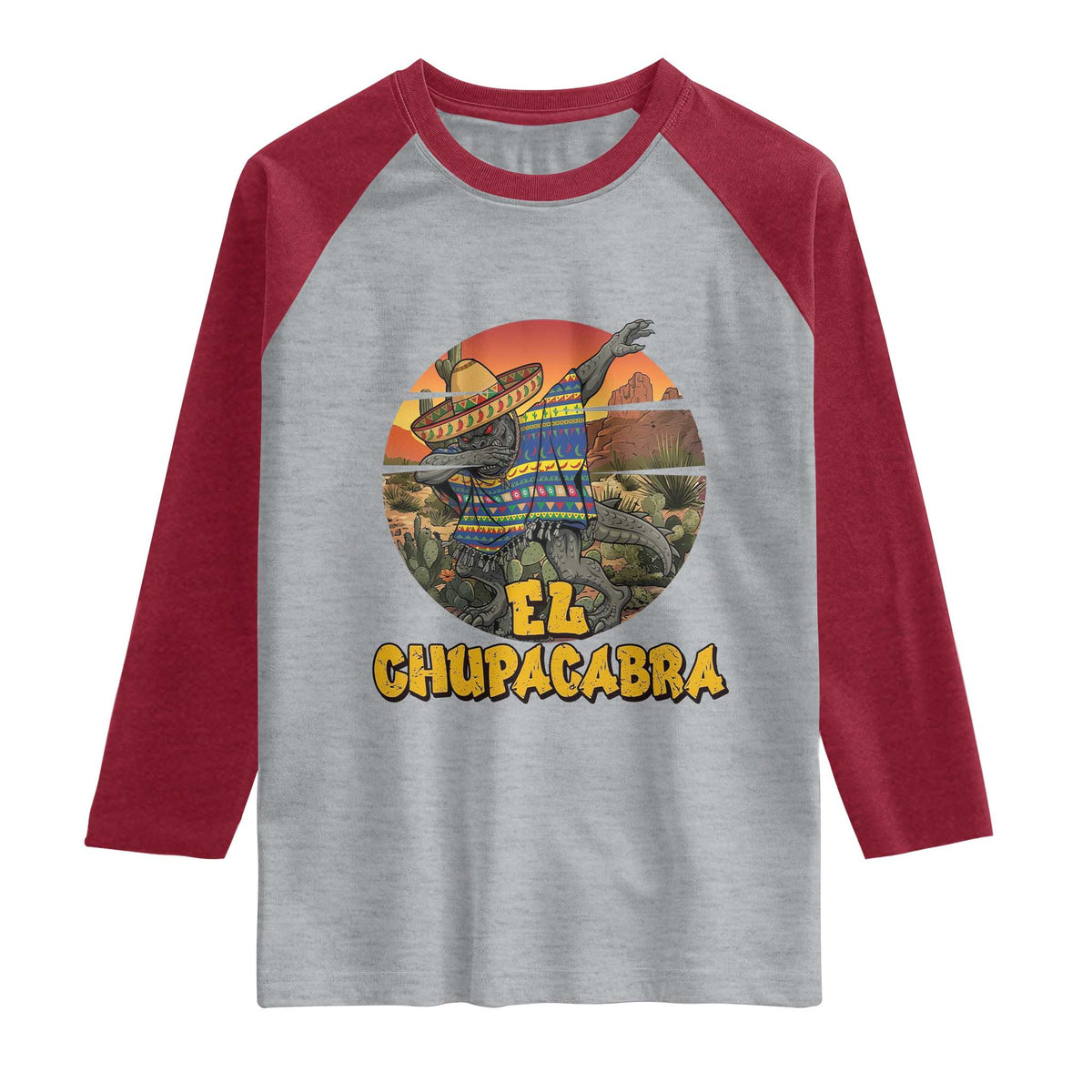 Funny Cinco De Mayo Cryptid Lover Gift Raglan Shirt El Squatcho Dabbing TS12 Heather Gray Heather Red Print Your Wear
