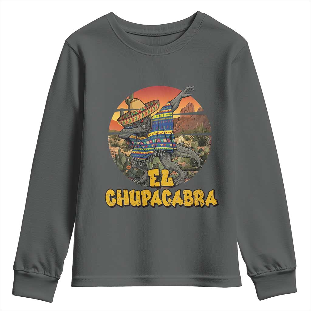 Funny Cinco De Mayo Cryptid Lover Gift Youth Sweatshirt El Squatcho Dabbing TS12 Dark Heather Print Your Wear