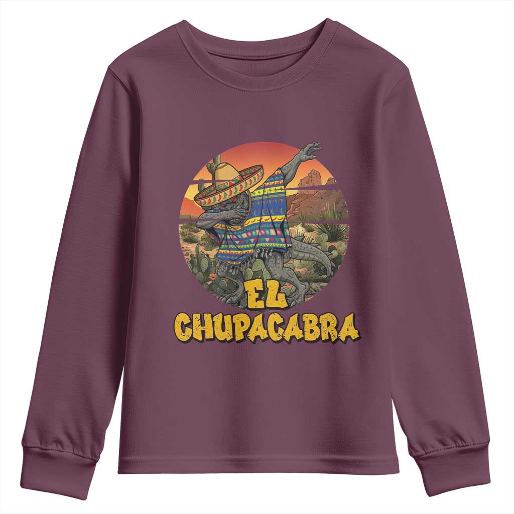Funny Cinco De Mayo Cryptid Lover Gift Youth Sweatshirt El Squatcho Dabbing TS12 Maroon Print Your Wear